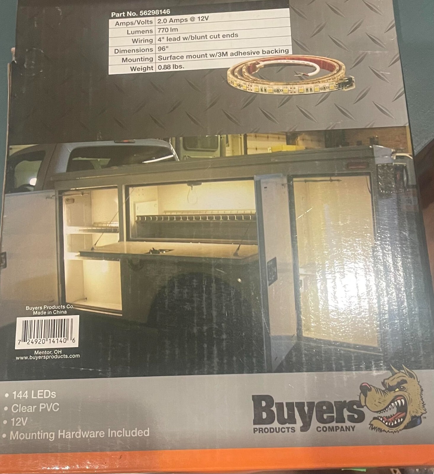 Buyers 96 Inch 144-LED Strip Light with 3M Adhesive Back – Amber