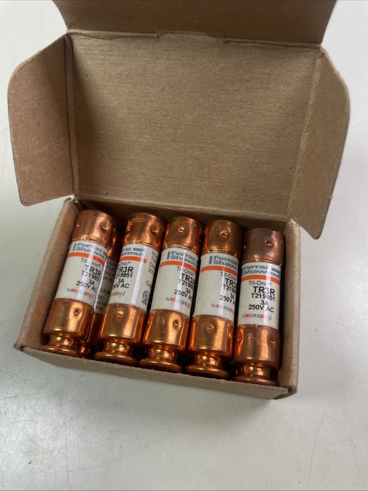 Mersen TR3R T219851 Tri-onic Class RK5 Fuses 250V 3A BOX of 10 – NEW