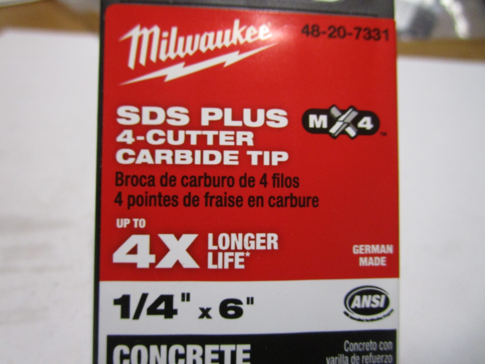 Milwaukee 1/4 In. X 6 In. Sds-plus 4-cutter Rotary Hammer Drill Bit