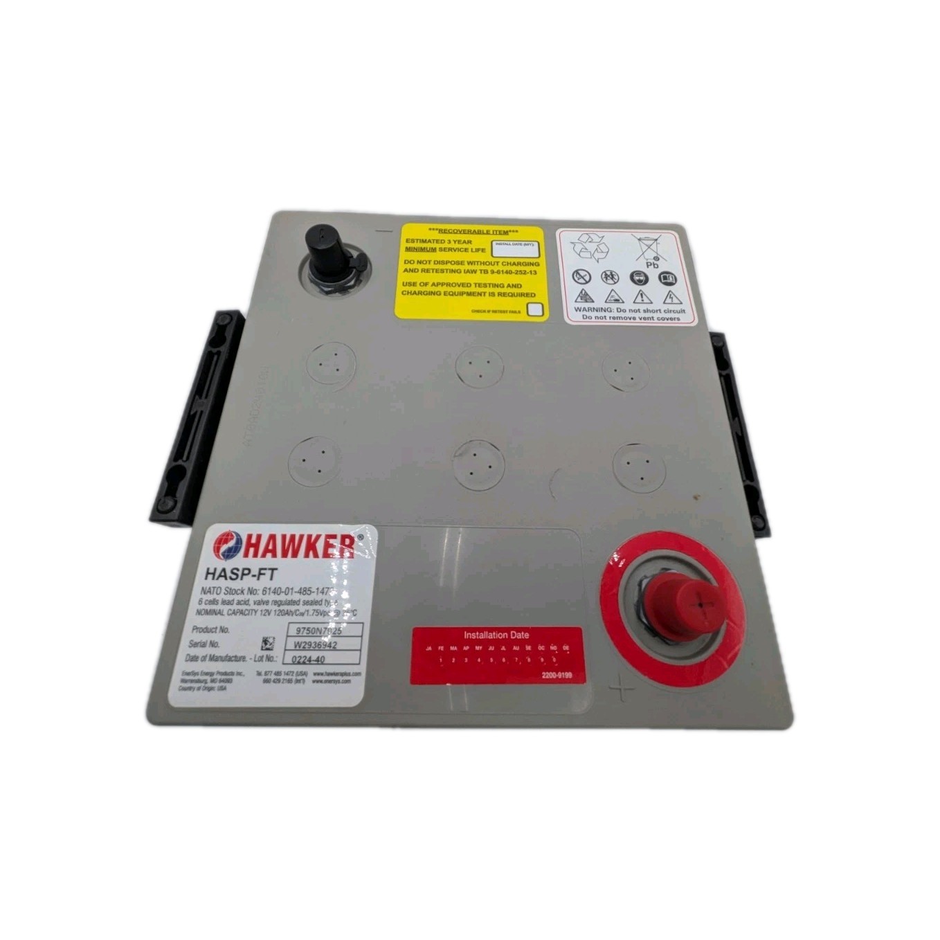 Hawker ARMASAFE PLUS HASP-FT 6TAGM Battery 12V 9750N7025 2/2024 Mfd Date
