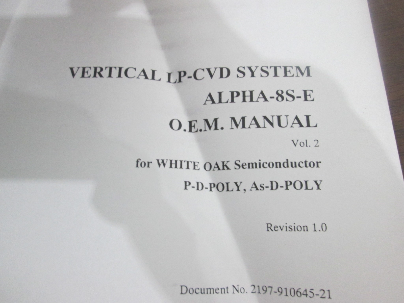 Tokyo Electron, ALPHA-8S-E, P-D-Poly, As-D-Poly O.E.M. Manual, Vol 2, Used