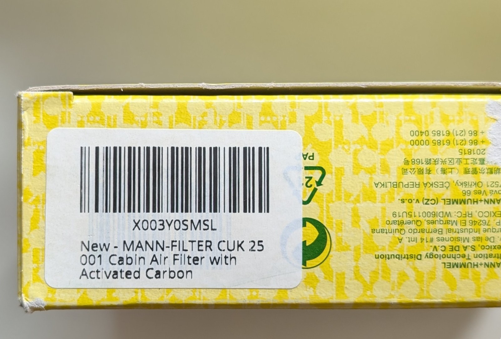 MANN-FILTER CUK 25 001 Cabin Air Filter with Activated Carbon