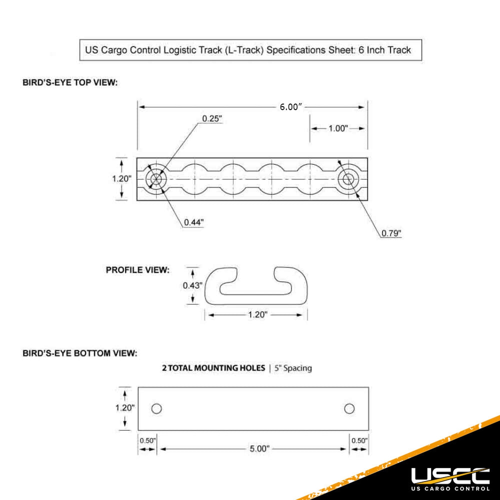 USCC 6″ Black L Track – Secure Motorcycles, Dirt Bikes, ATVs, Garden Tractors