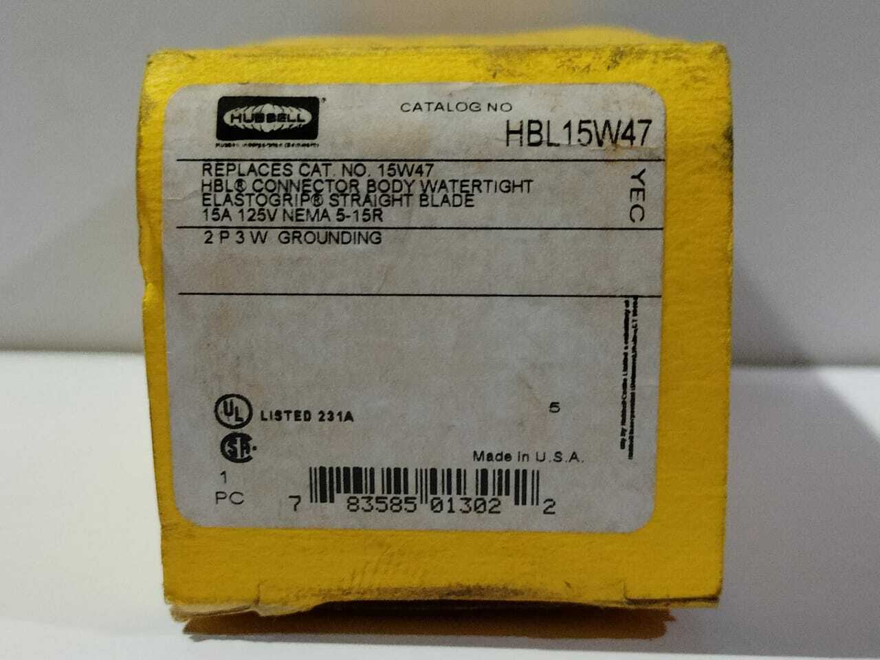 Hubbell HBL15W47 Staight Blade Connector Body Watertight 15A 125V Nema 5-1