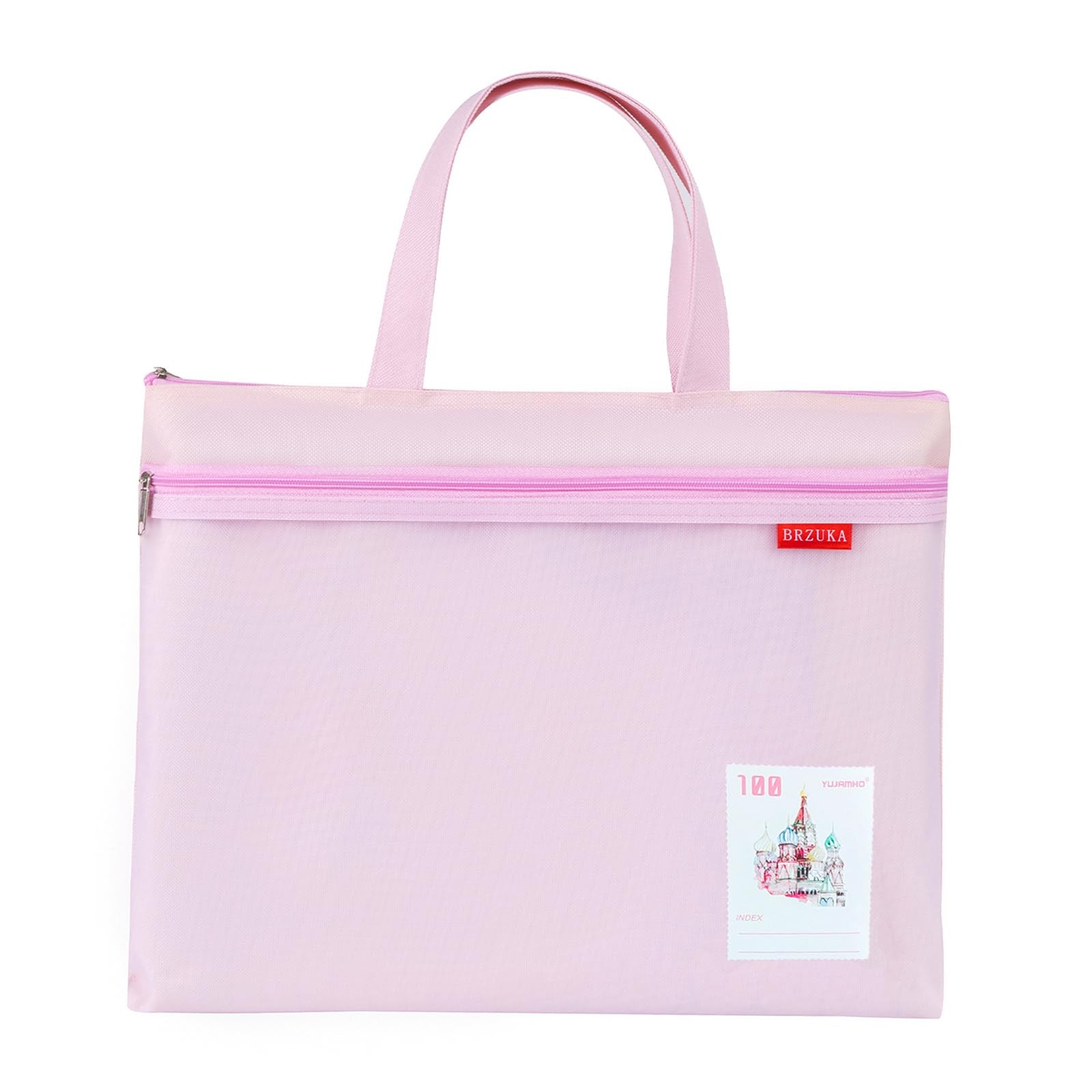 BRZUKA Mesh Zipper Pouch 11×13.7 in, A4 Double Pocket Waterproof A4, Pink