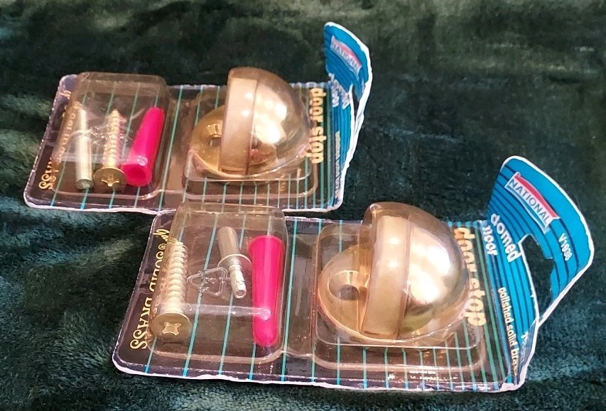 LOT 2 Solid Brass Floor Mount Door Stops ~ National 198-077 ~ NEW NOS Vintage