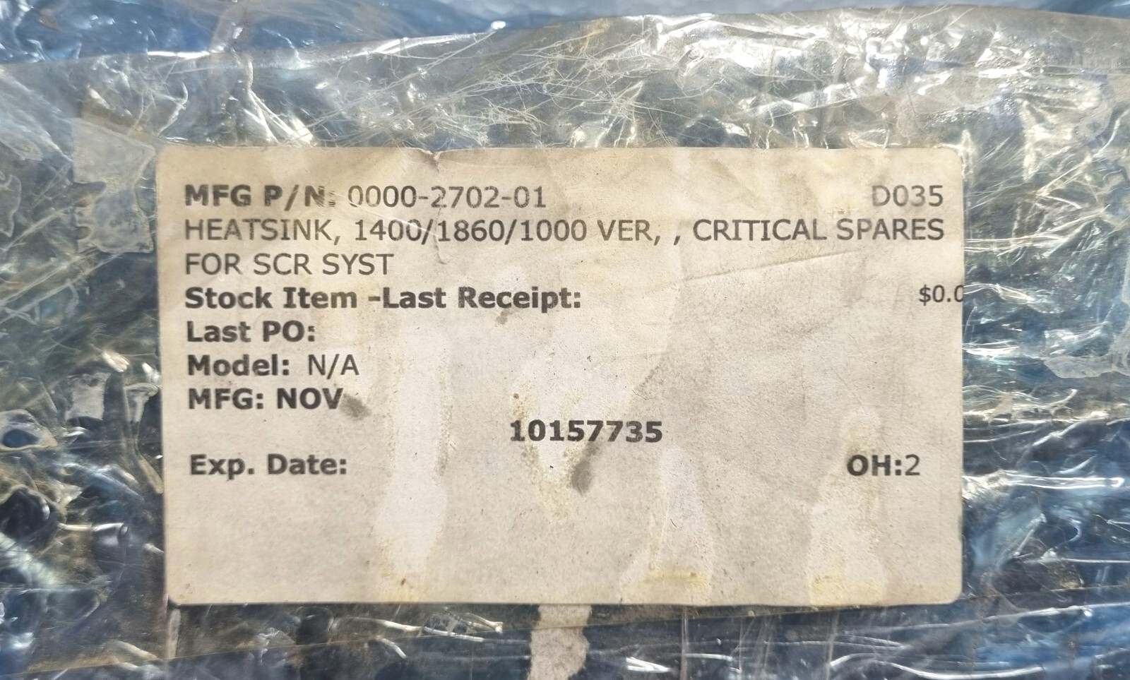 Nov HeatSink 0000-2702-01 For SCT Syst MDL1400/1860/1000 Ver