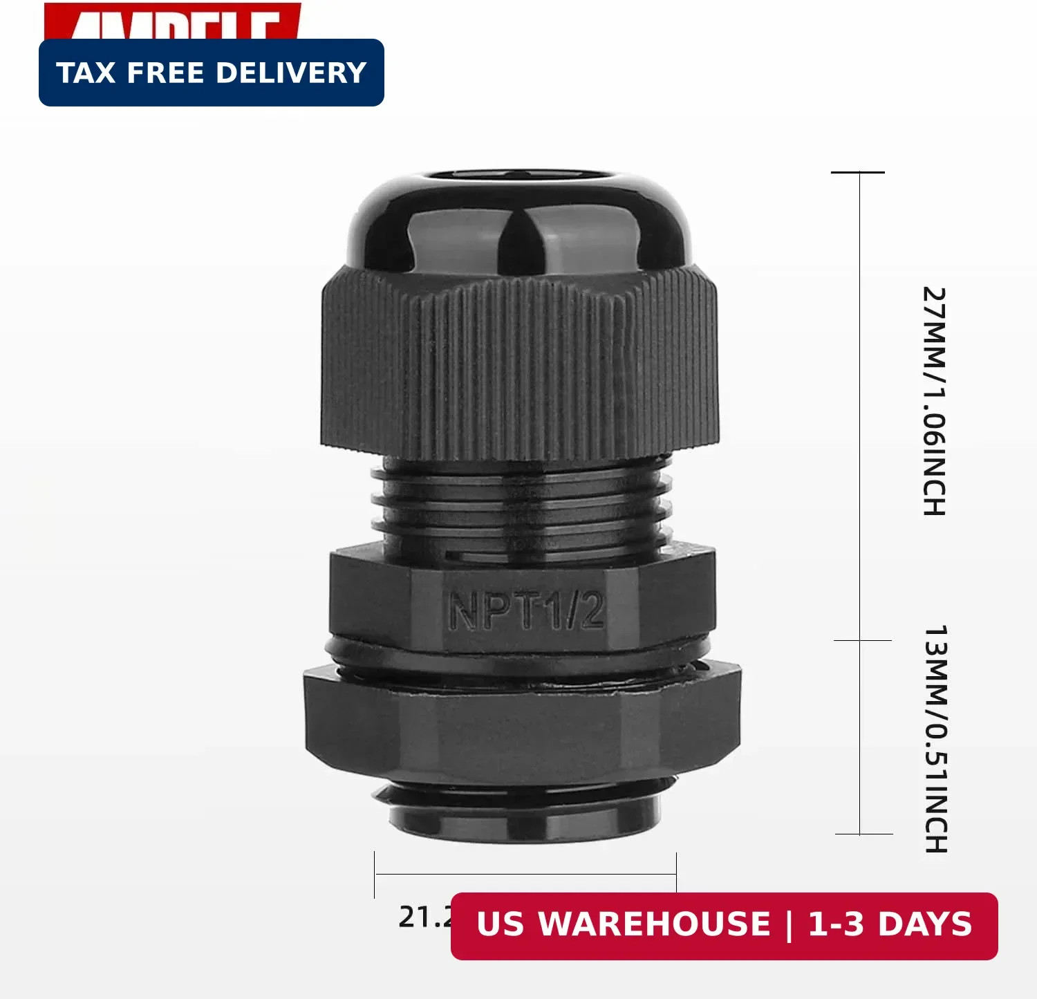 20 Pack 1/2” NPT Cable Gland Waterproof Adjustable 6-12mm/0.24-0.47inch Nylon C