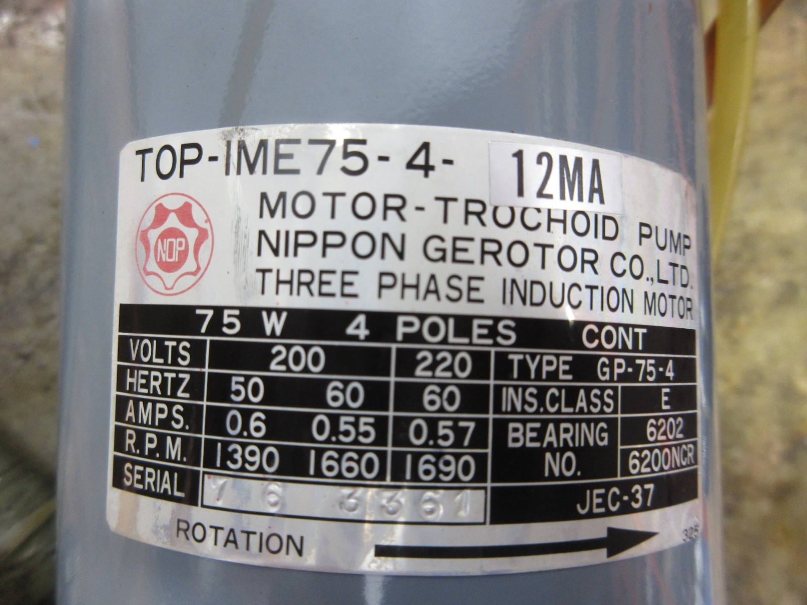 KITAMURA 3X CNC MILL NOP TOP-IME75-4-12MA TYPE GP-75-4 GEROTOR MOTOR PUMP 12MA