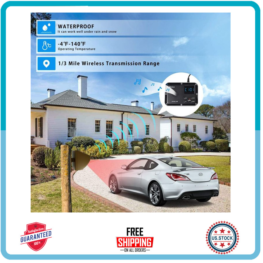 Solar Wireless Driveway Alarm 1800ft Range Rechargeable & Weatherproof
