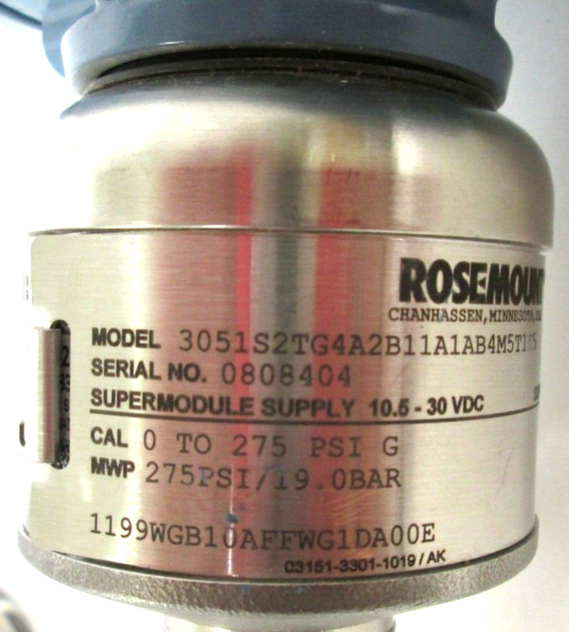 ROSEMOUNT TRANSMITTER, 3051S2TG4A2B11A1AB4M5T1K5, W/ 2″ 150 316 SST FLANGES, WS