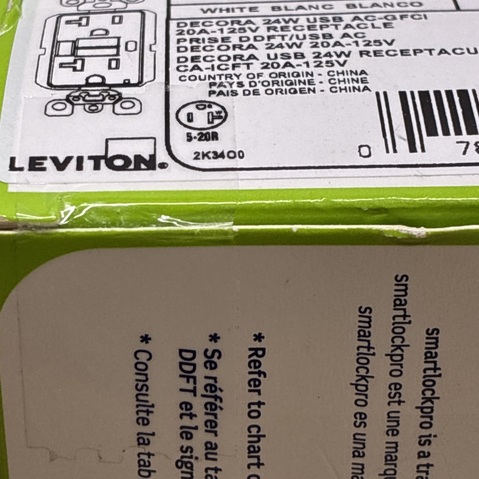 Leviton GUAC2-W 20 Amp, 125 Volt, Tamper-Resistant GFCI Receptacle, White