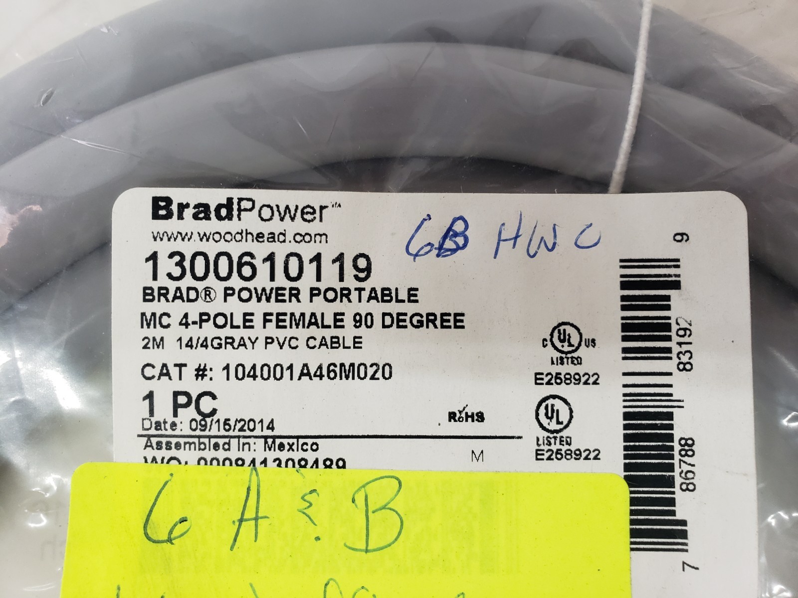 UNUSED – Brad Power Woodhead 1300610119 Power Cable 4P Female 2M 14/4