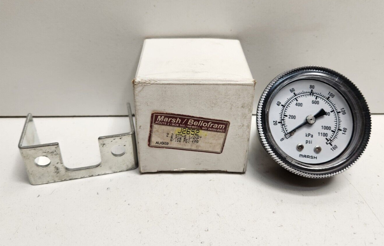 NEW OLD STOCK! MARSH BELLOFRAM 2″ 0-160 PSI 1/4″NPT PRESSURE GAUGE J2652
