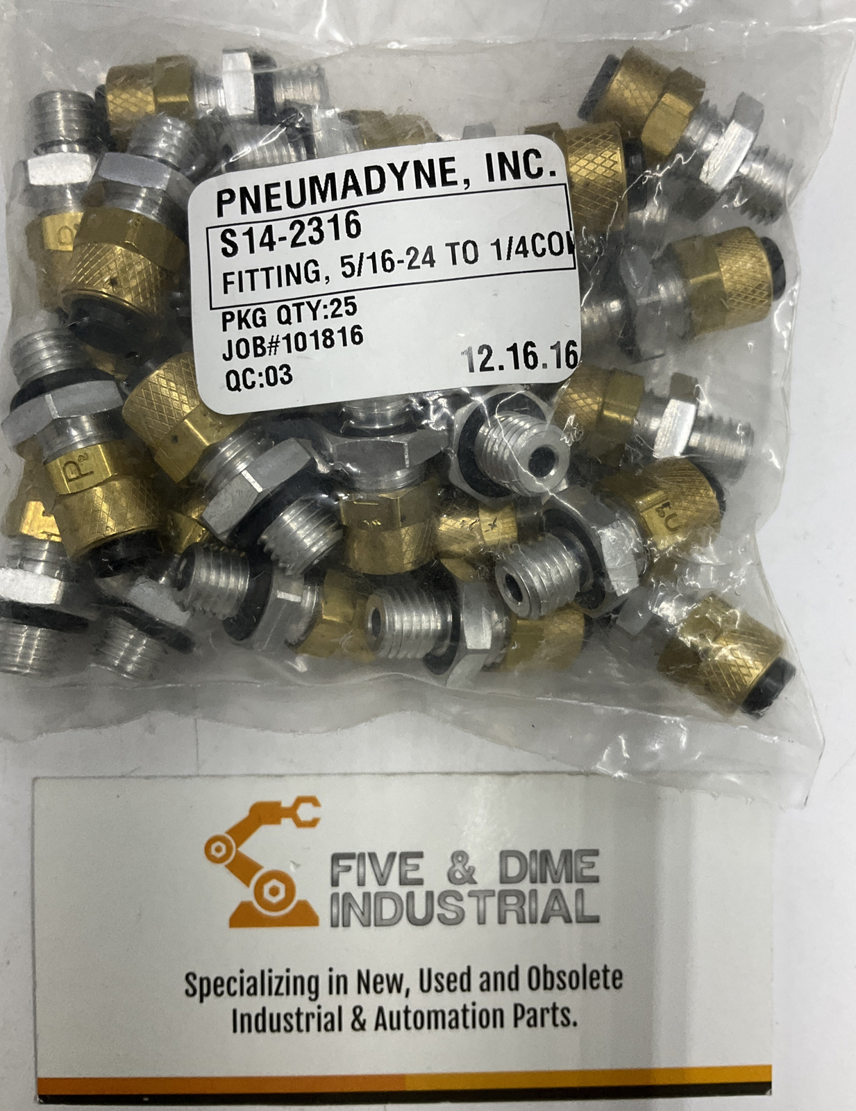 Pneumadyne S14-2316 Pkg. of (25) 5/16 – 24 to 1/4 Push Fittings