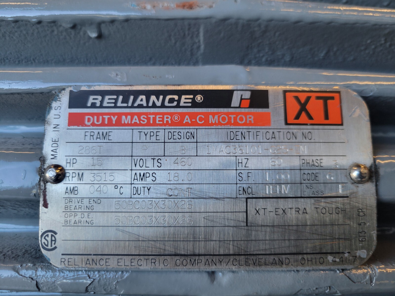 GOOD USED! RELIANCE 15HP 460V 3515RPM DUTY MASTER AC MOTOR 1MAC36101-G25-ZM