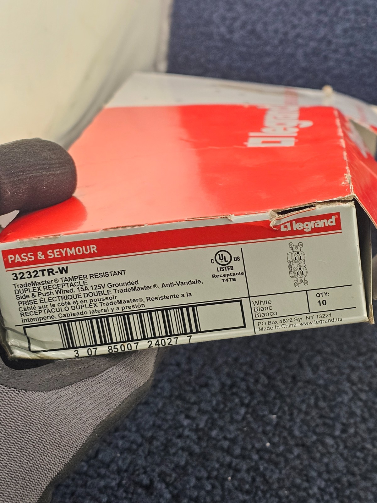 (QTY 10) Pass & Seymour 3232TR-W Tamper Resistant Duplex Receptacle 15A 125V