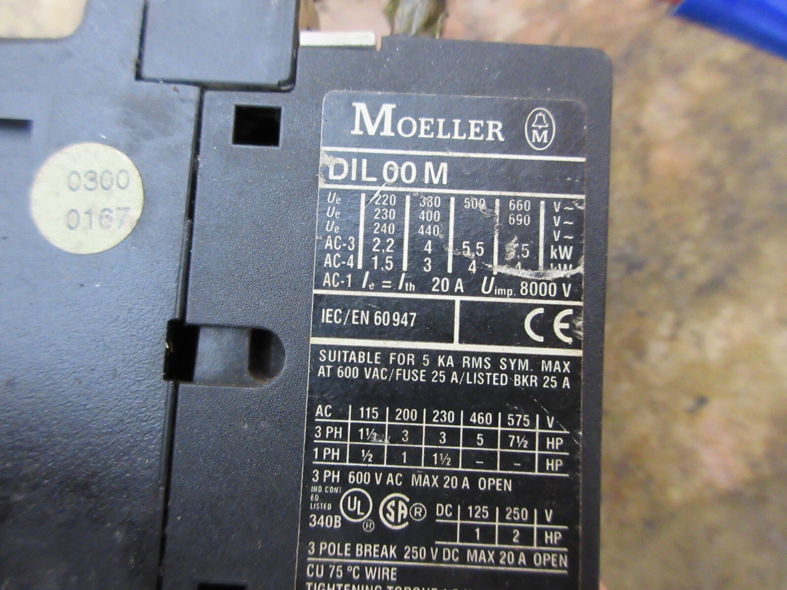 1994 CHARMILLES ROBOFIL 300/310 WIRE EDM MOELLER DIL00M CONTACTOR