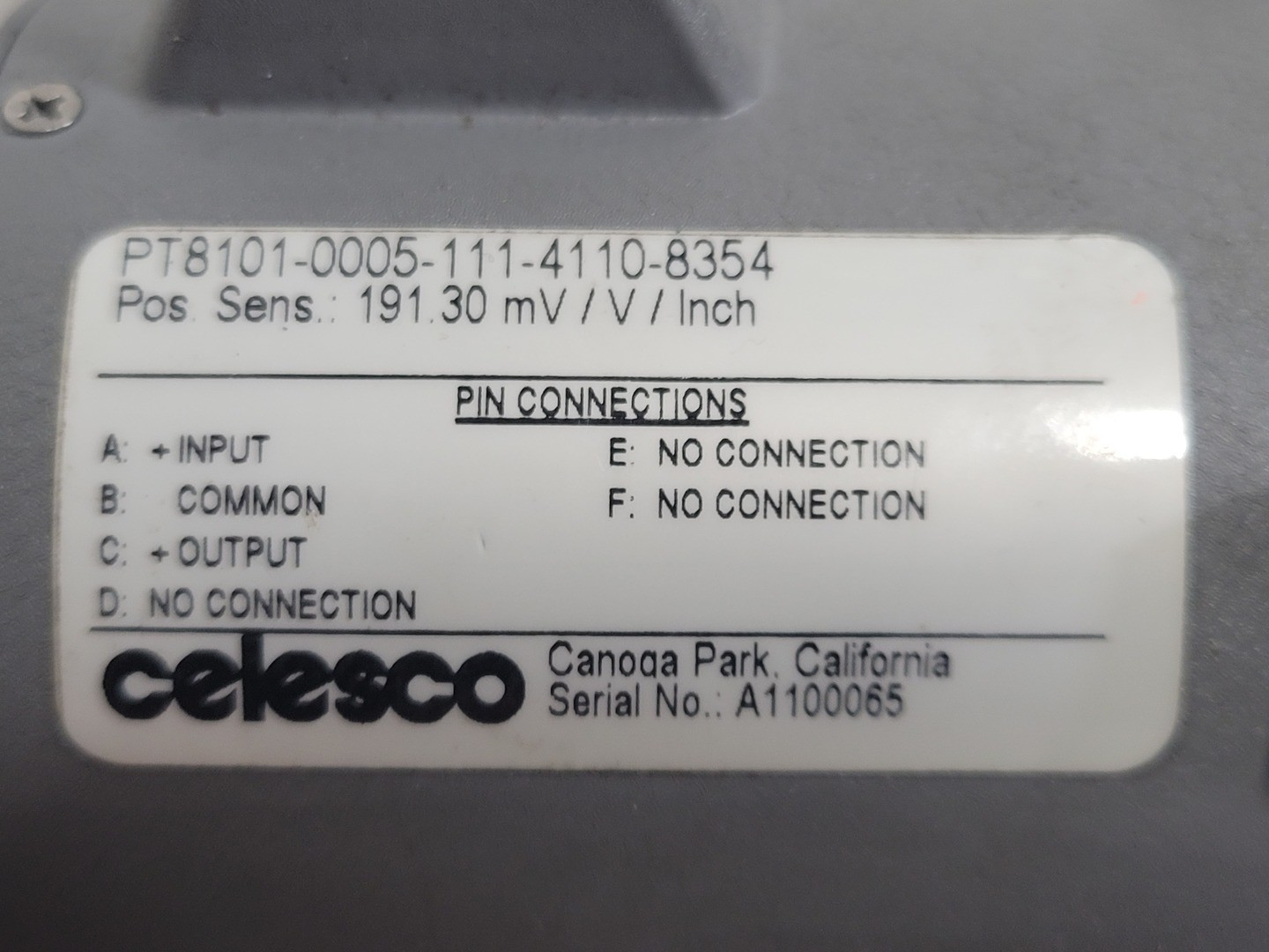 SURPLUS NEW CELESCO PT8101-0005-111-4110-8354 Position Transducer –