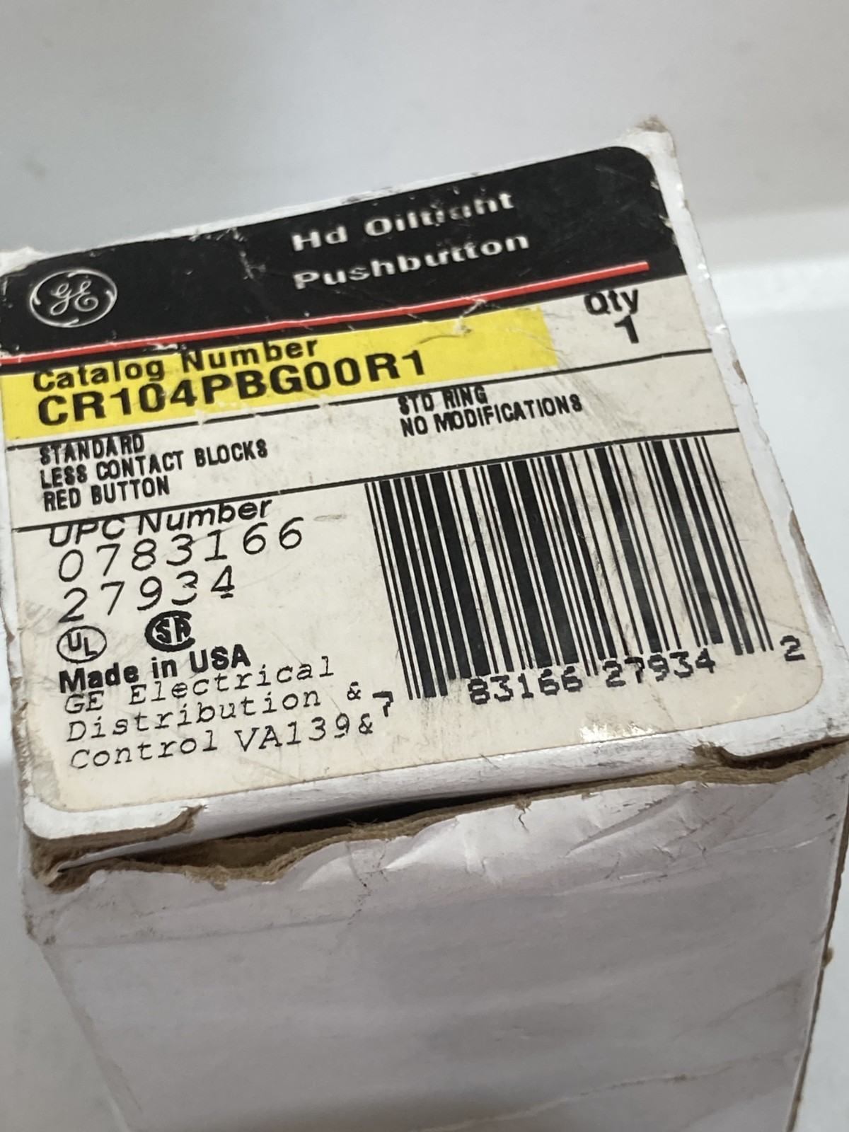 GE CR104PBG00R1 PUSHBUTTON OPERATOR RED FLUSH NIB