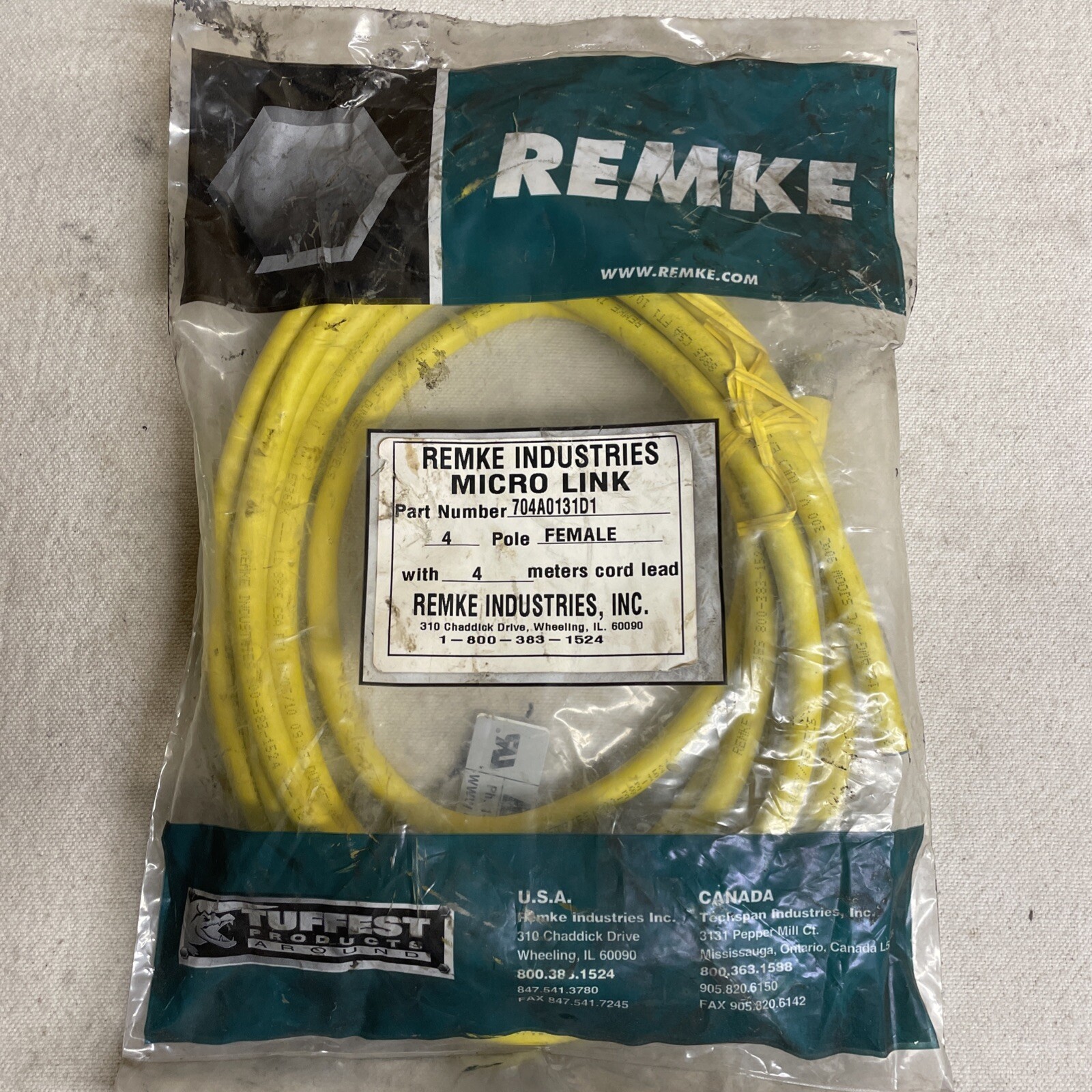 REMKE 704A0131D1, Cord Set, Micro-Link Plug Assembly Rubber Female 4 Pole 13.1ft