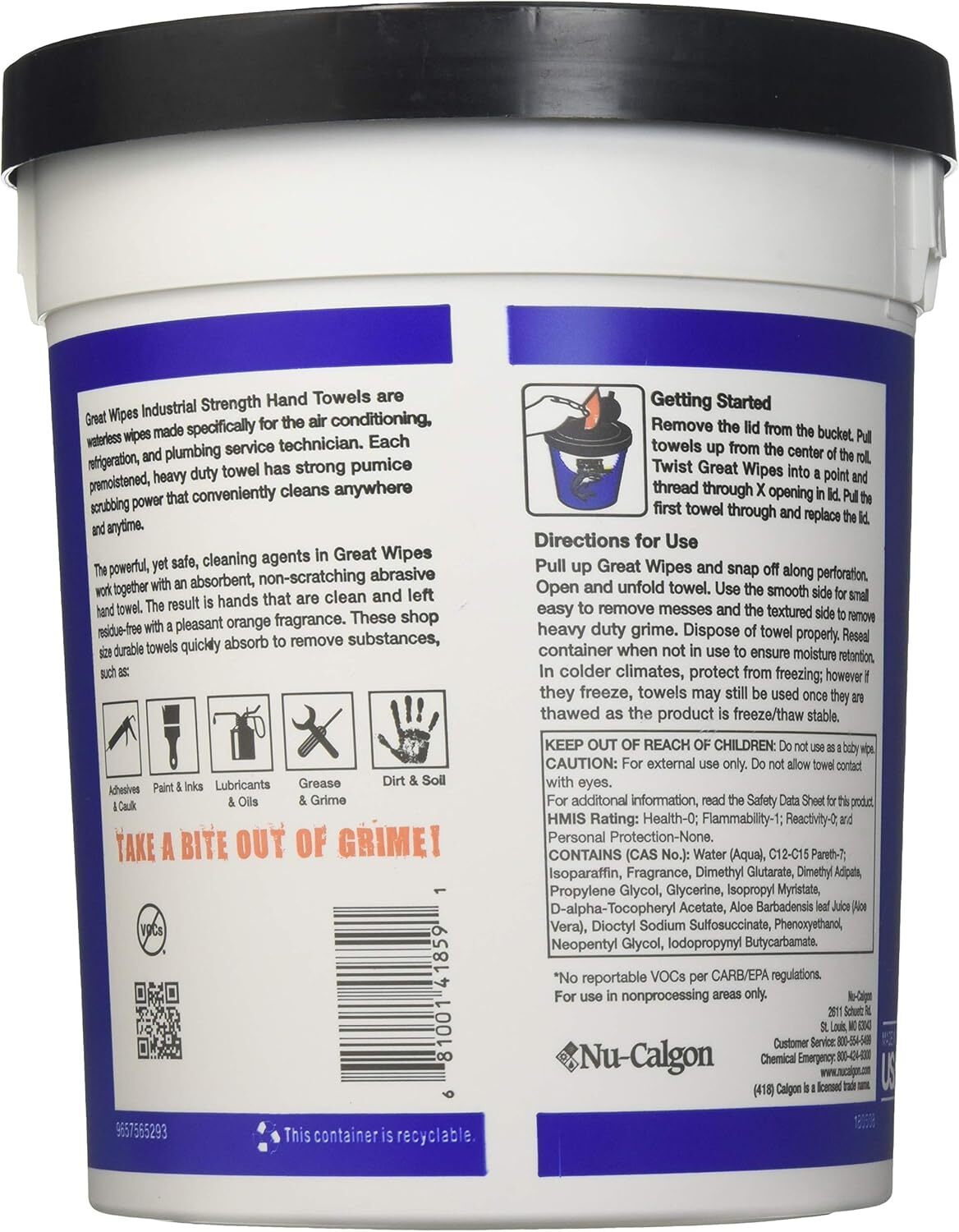 Nu-Calgon 4185-75 Great Wipes Hand Wipes POWER (75 Count) REPLACEMENT MPN