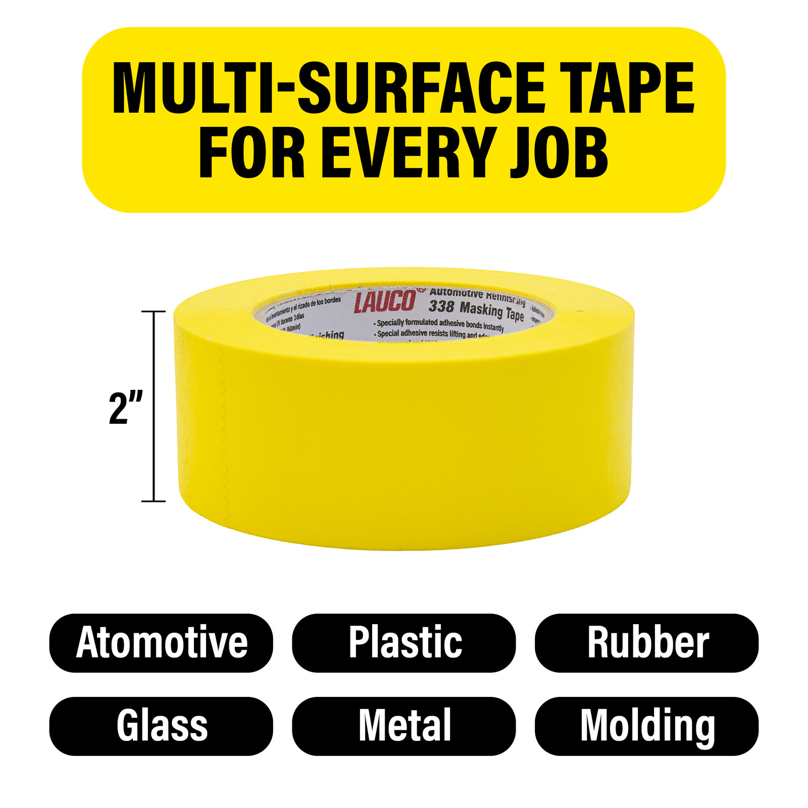 LAUCO Automotive Masking Tape Yellow Painters Tape for Car Painting (2in-5rolls)
