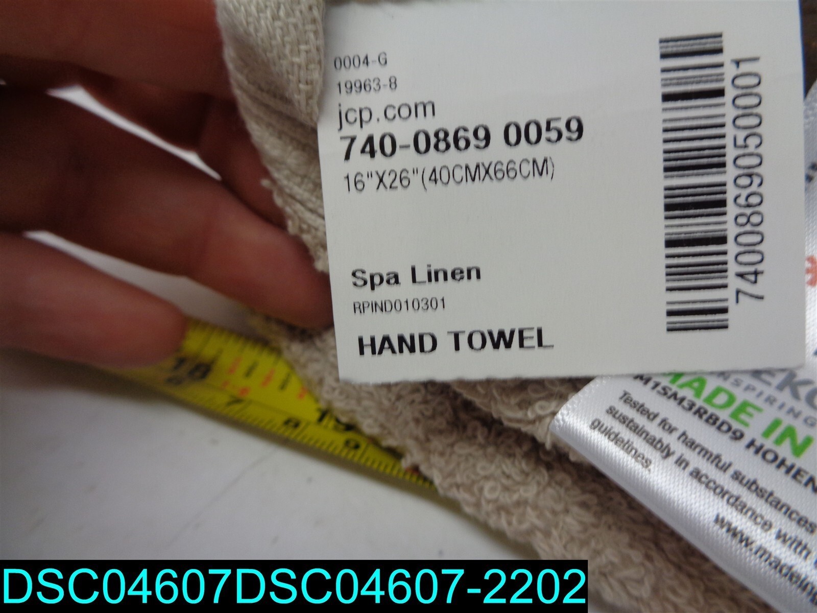 QTY=9: OEKO-TEX HAND TOWELS 93677 740-0869 0059