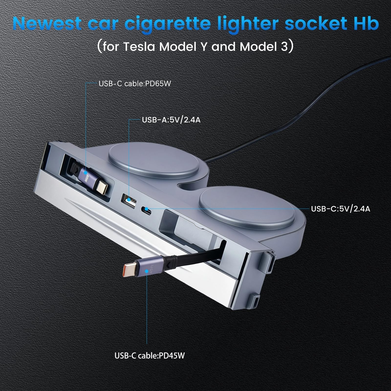 65W Car USB Hub for Tesla Model 3(2024/2025/2026) and Model Y(2025/2026) | 4-…