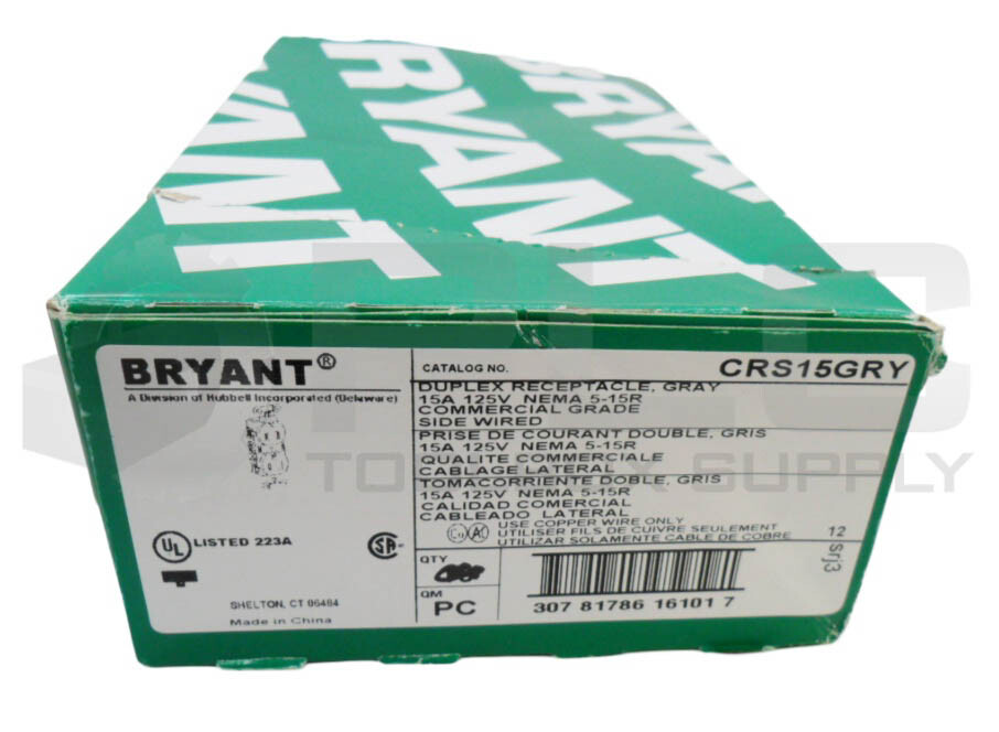 NEW BOX OF 6 BRYANT CRS15GRY DUPLEX RECEPTACLE GRAY 15A 125V