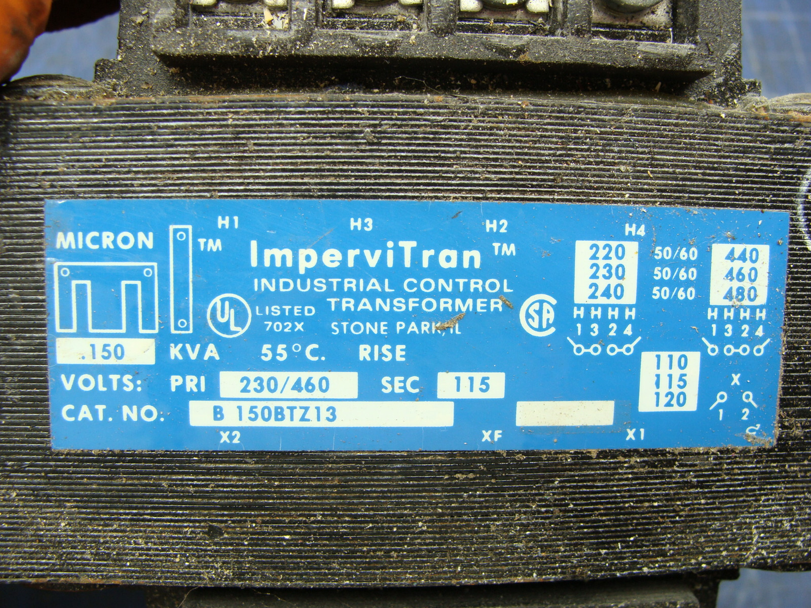 IMPERVITRAN INDUSTRIAL CONTROL TRANSFORMER B150BTZ13 .150KVA PRI VOLTS 230/460