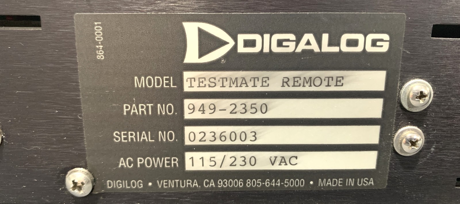 Digalog Testmate Remote MPN/949-2350 115/230VAC Power Tested