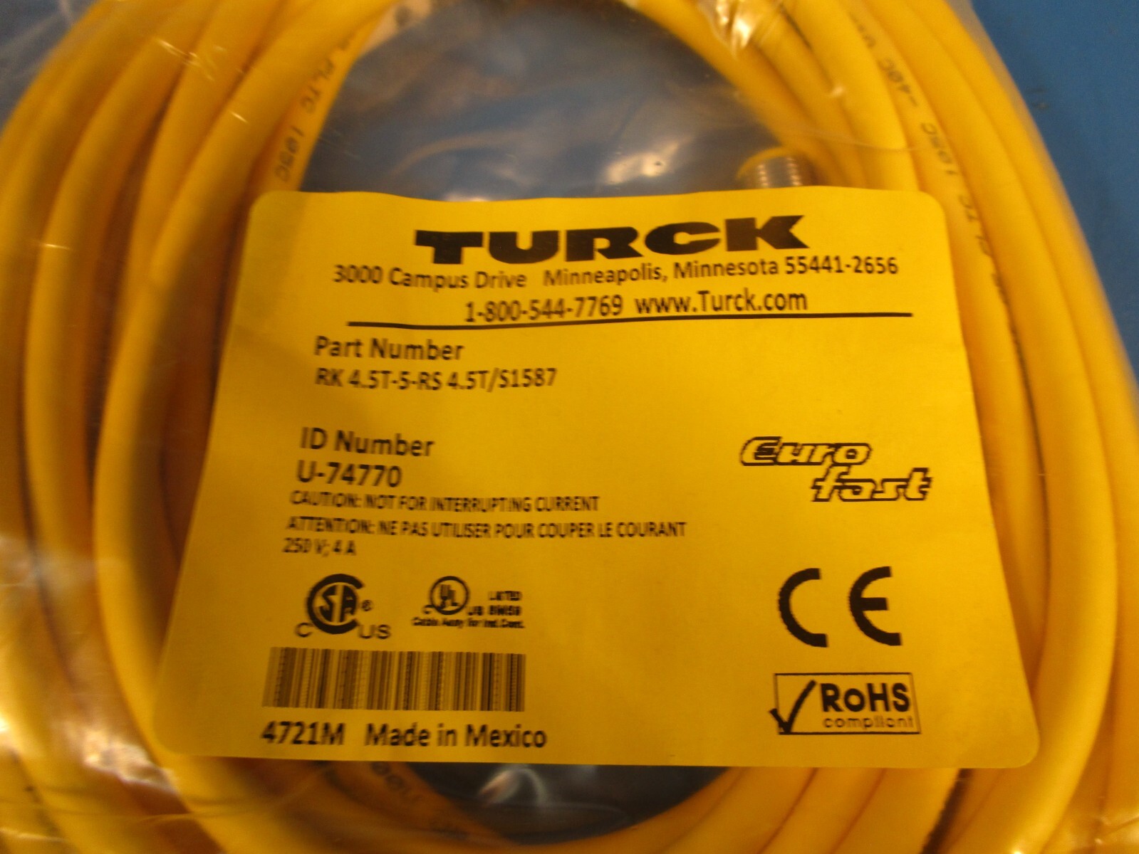 Turck RK 4.5T-5-RS 4.5T/S1587, U-74770 Quick Connect Cable Assemblies