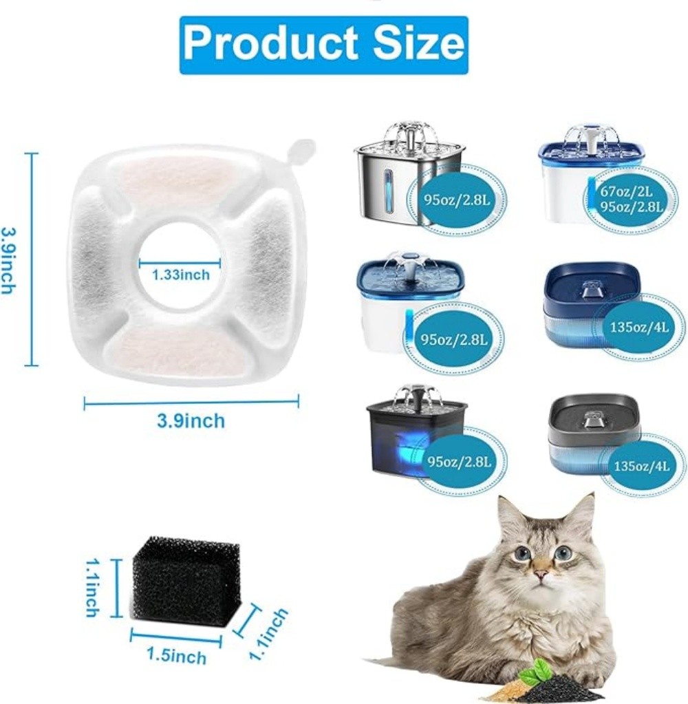 Water Filters for VEKEN 85oz/2.5L Pet Water Fountain Cat Dog Dish Pack of 12