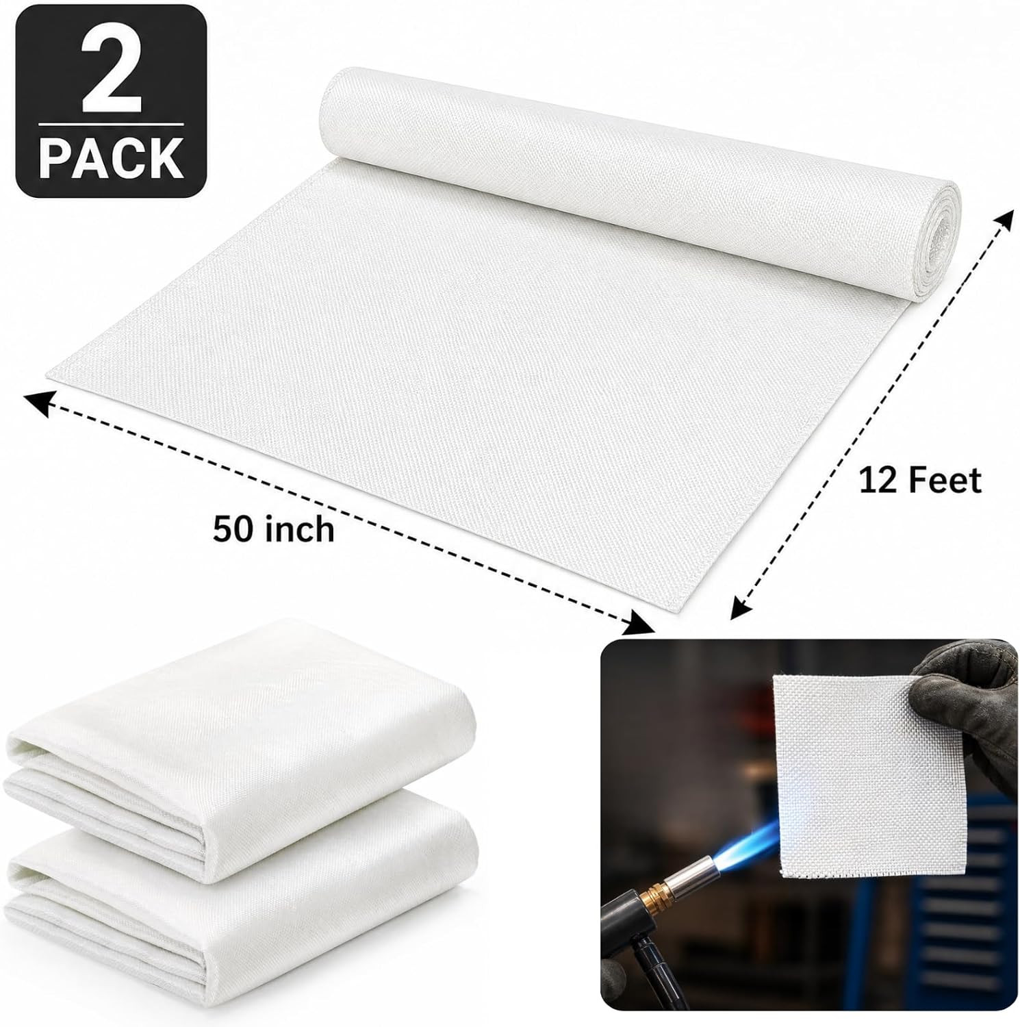 ZENFUN 2 Packs 6 Oz 12 Feet X 50 Inches(Each) Fiberglass Cloth, E-Glass Plain We