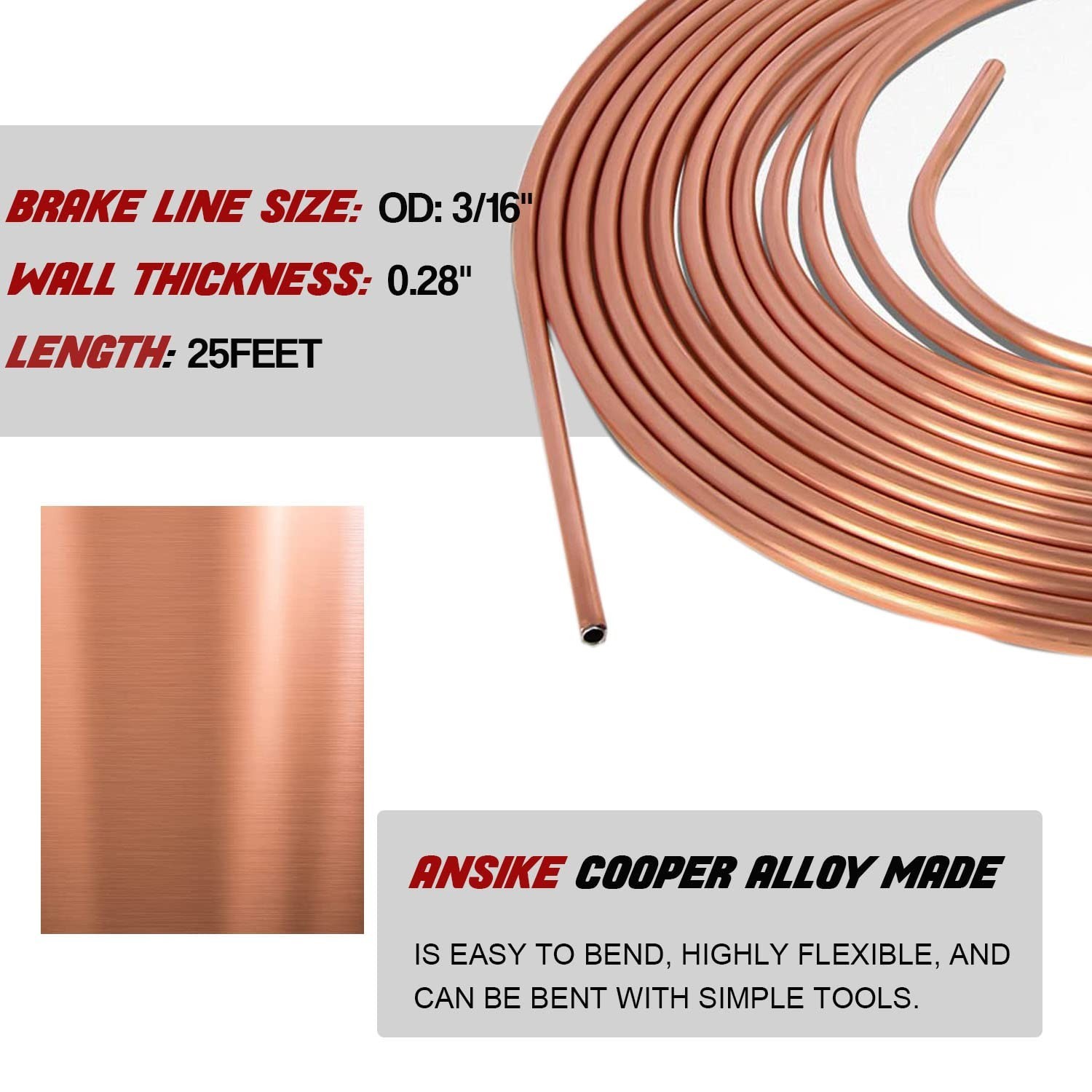 3/16 Copper Coated Flexible Tube Roll – 25 ft + Brake Line Flaring Tool Kit -…