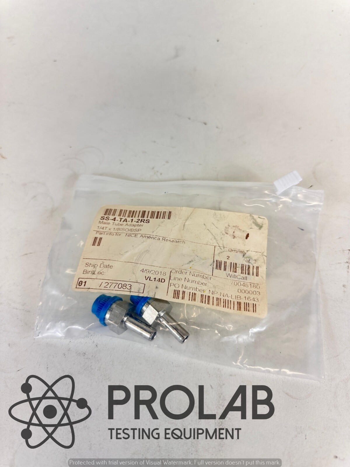 2x NEW Swagelok SS-4-TA-1-2RS Male Adapter, 1/4 in. Tube OD x 1/8 in. Male ISO