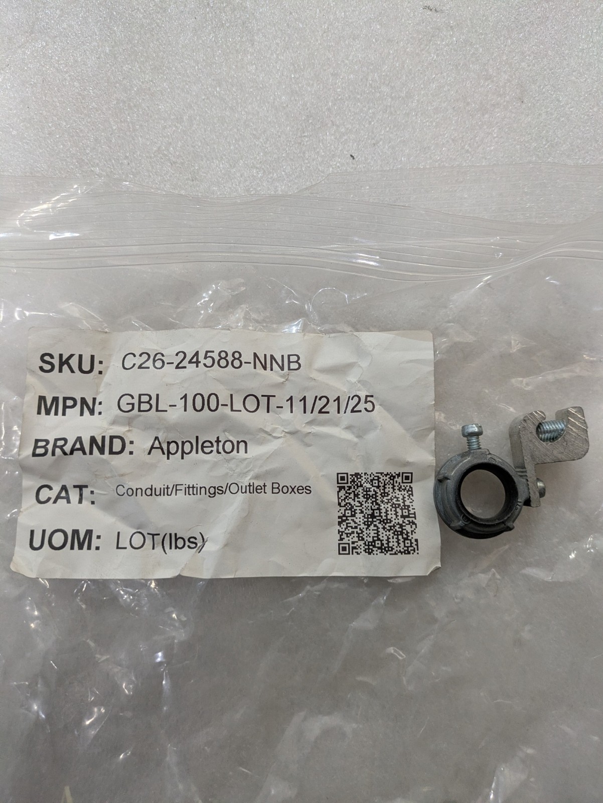 APPLETON GBL100 GROUNDING BUSHING 1/2IN INSULATED ZINC CONDUIT 4-14AWG 5/order