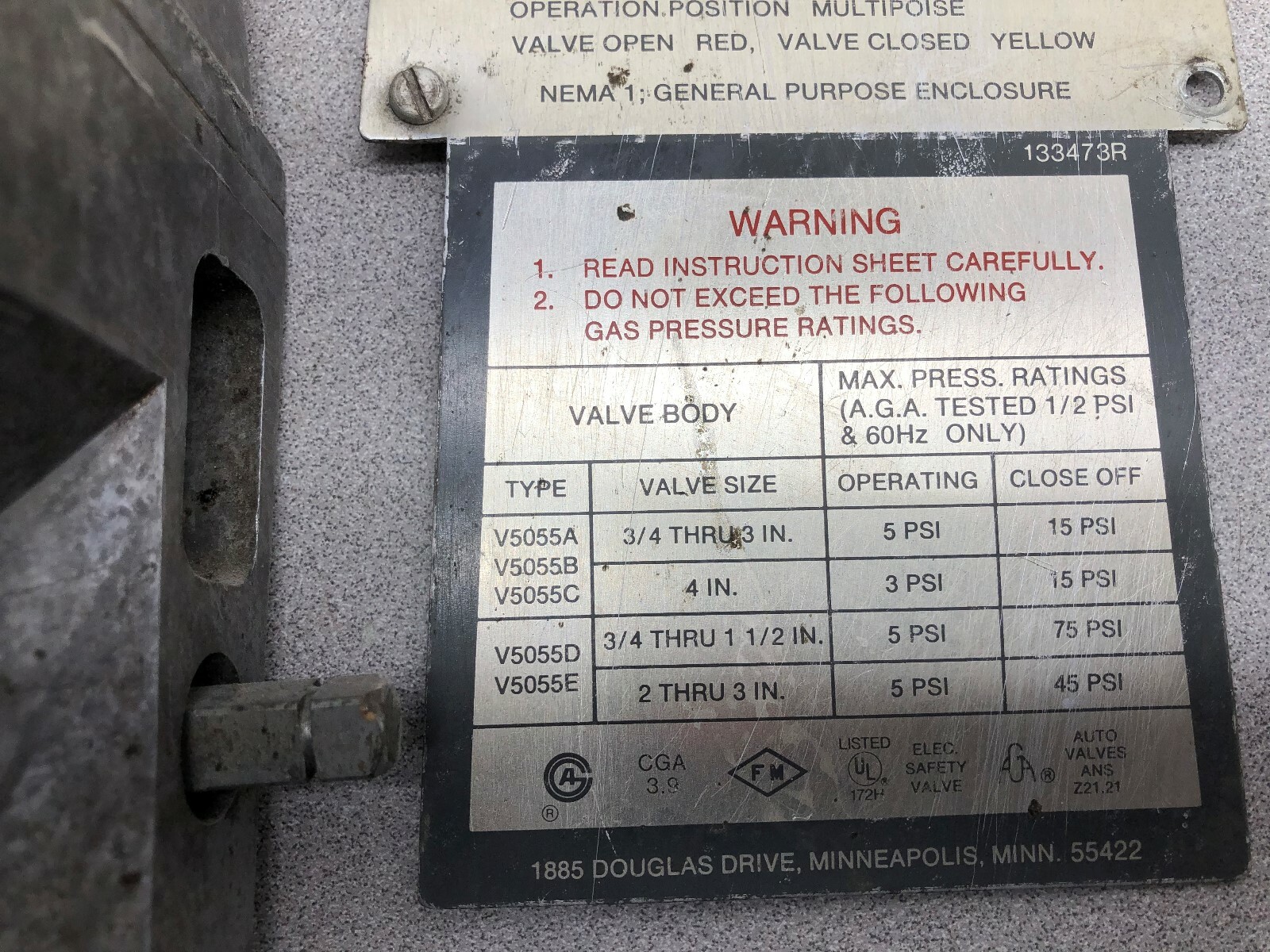 USED HONEYWELL 120 VAC ON-OFF FLUID POWER GAS VALVE ACTUATOR 26 SEC OPENING TIME