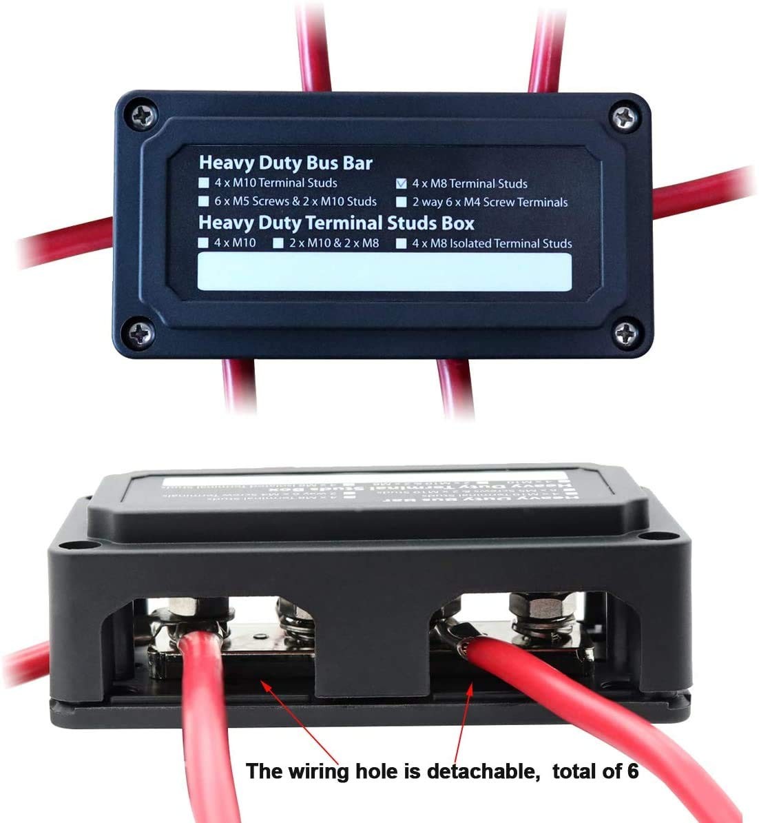 Gloaso Busbar 12V-48V 300A-M8x4- Black, 300A- 4×3/8″ (M10) – Black& Red 2pack