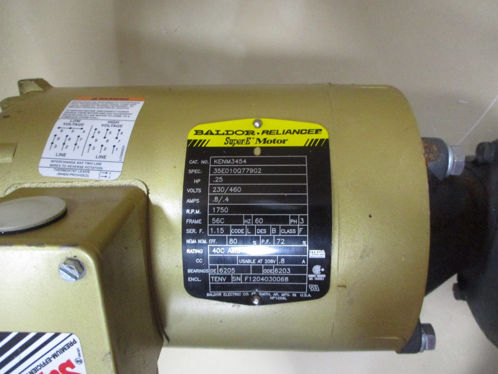 Baldor Motor and Gear Box 1750 RPM Max. Input H.P. 1.1 Ratio 5:1 A9043HM