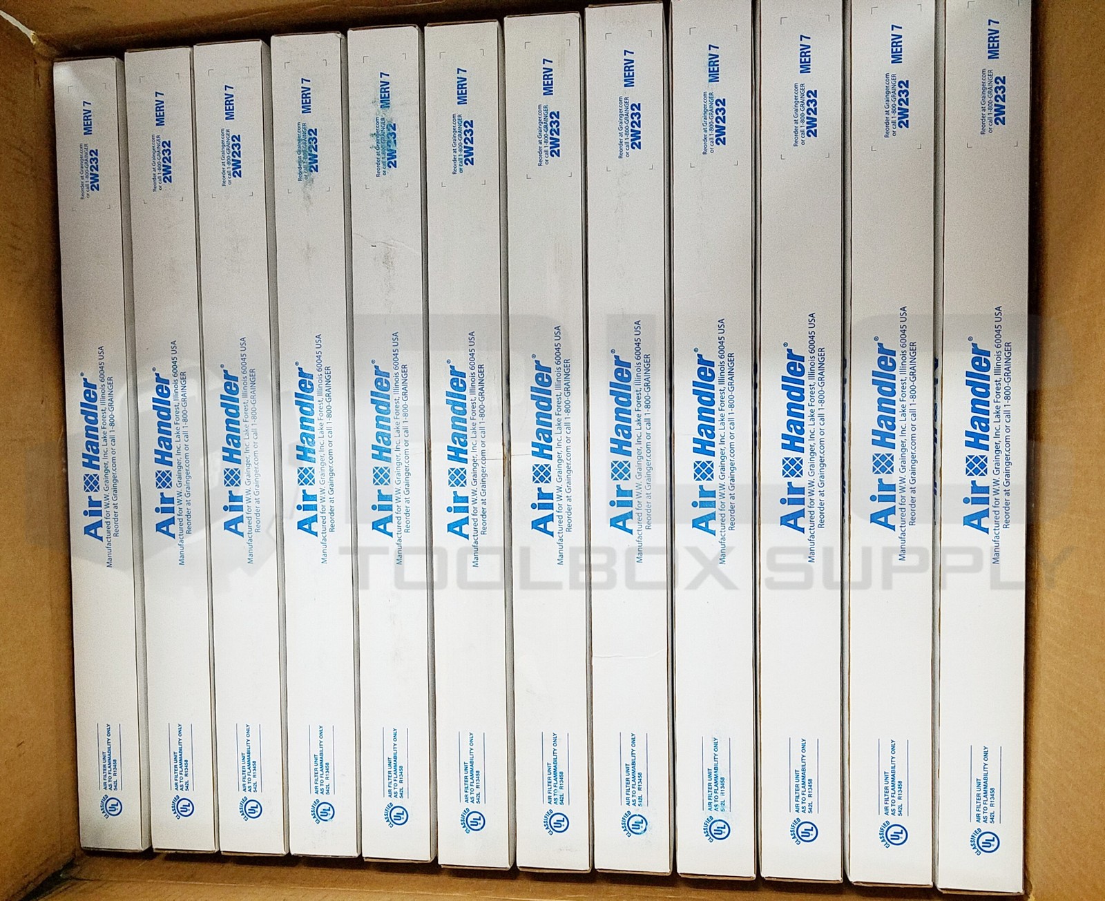 NEW BOX OF 12 AIR HANDLER 2W232 SC MERV 7 PLEAT AIR FILTER 20x20x2