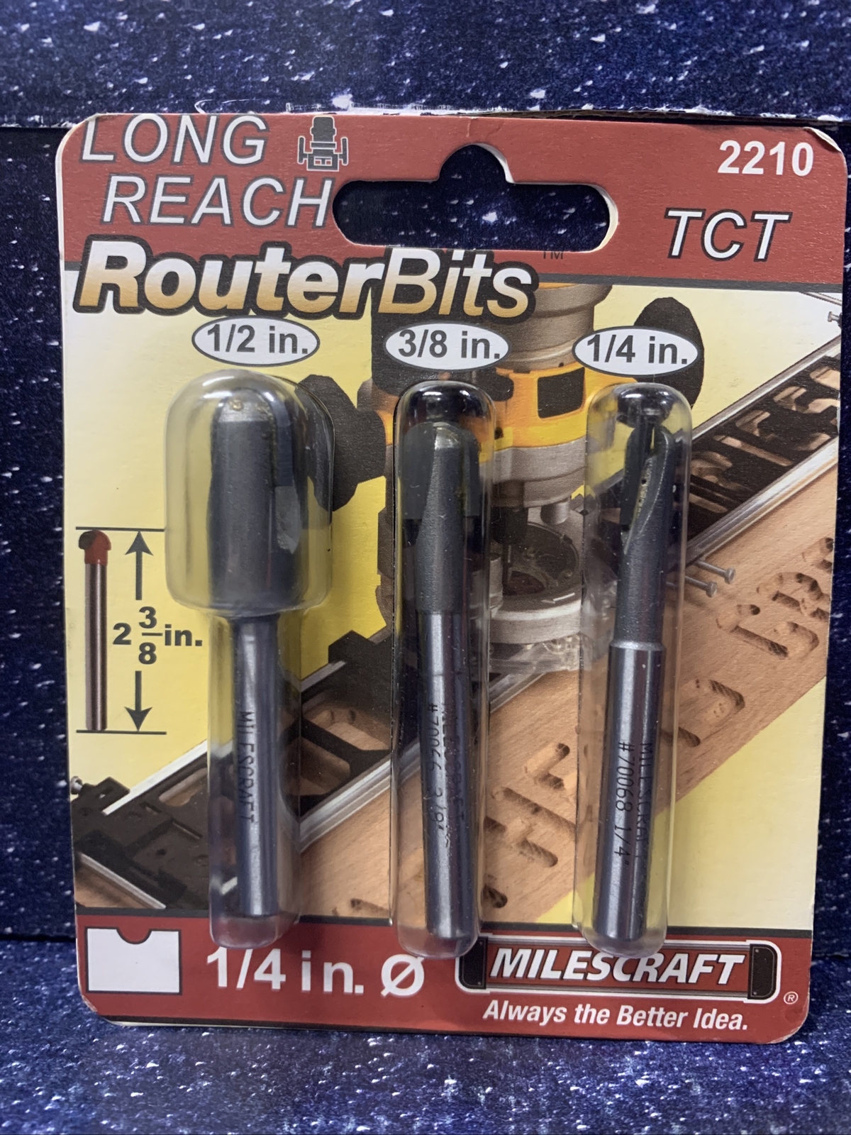 Milescraft Long Reach Router Bit Set, 1/4″ Shank, 2 3/8″ Long, #2210 3pcs