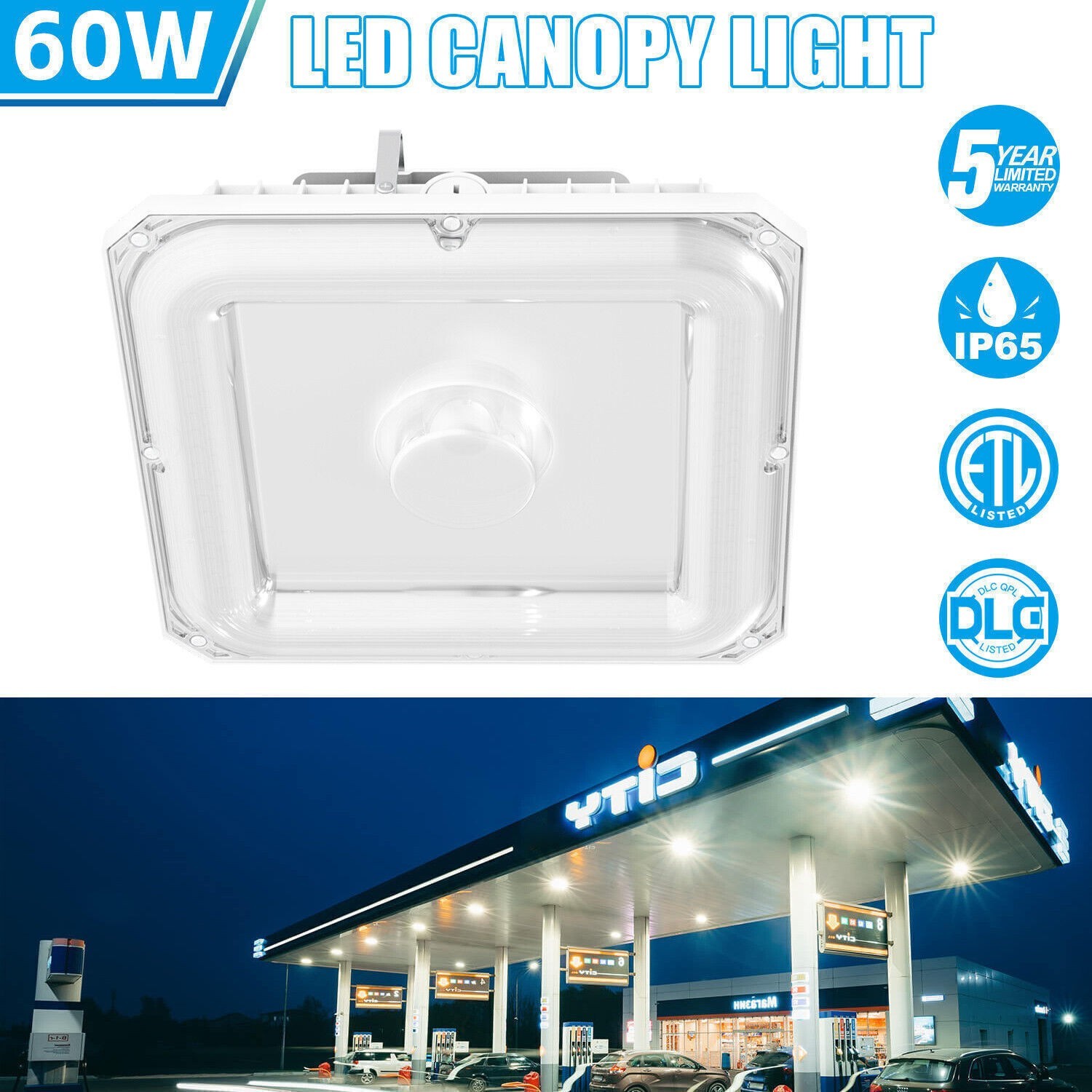 2 Pack LED Canopy Light 60W Outdoor Gas Station Parking Lot Light 4.5K/5K/5700K