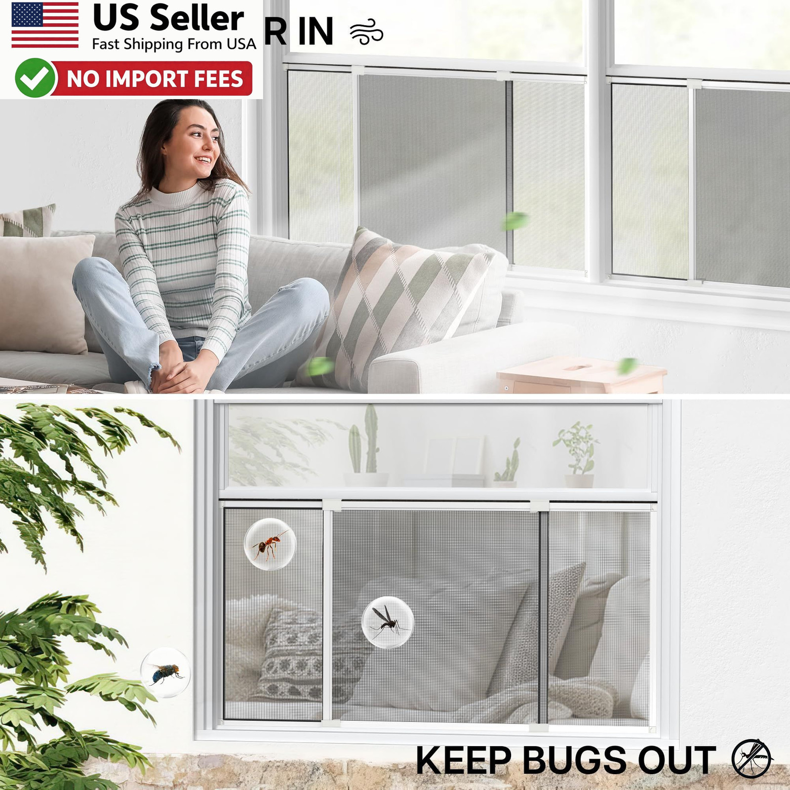 Expandable Adjustable Window Screen 20×28.6-54in 2 Pack Replacement FROM USA