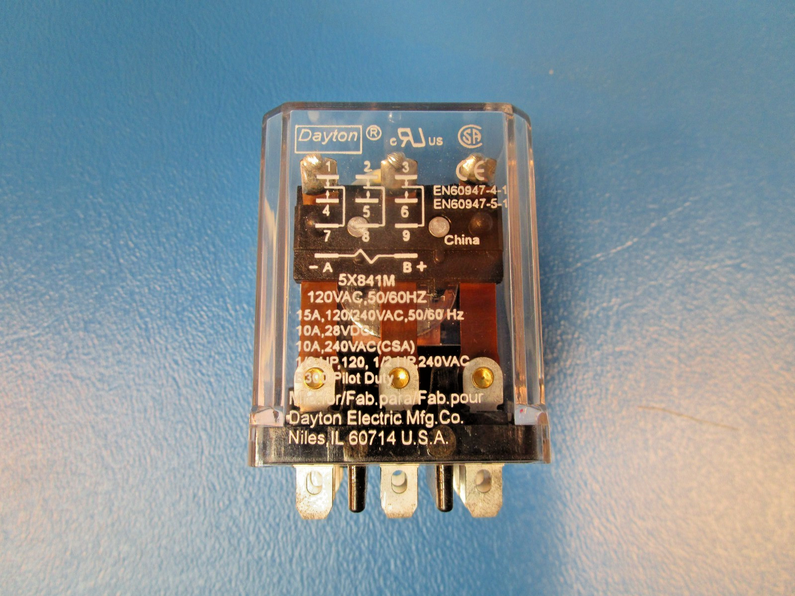 Dayton 5X841M, RELAY, 10AMP, COIL 120VAC, 3PDT, 277VAC/30VDC, 11PIN
