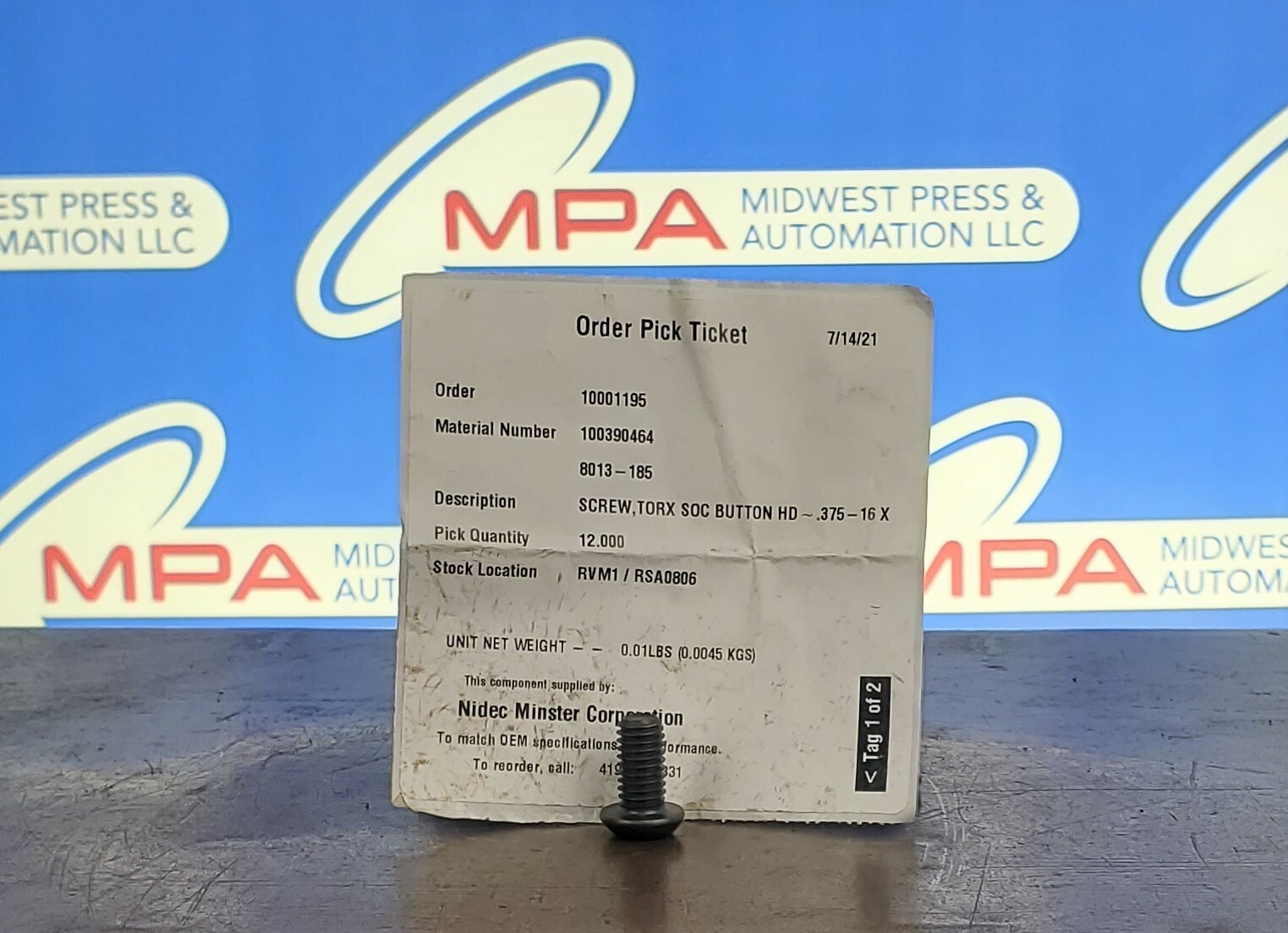 Minster 8013-185 Screw, Torx SOC Button HD .375-16 X -NEW- Unused Surplus