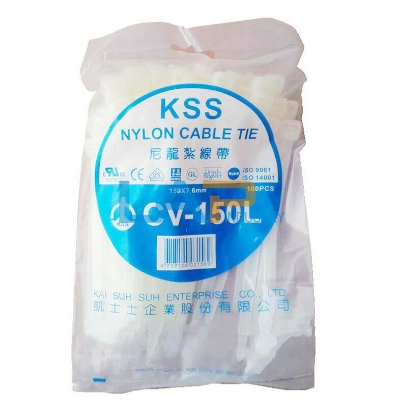 New For KSS Nylon Cable Tie CV-150L White 7.6*150mm End Strap 100PCS/bag