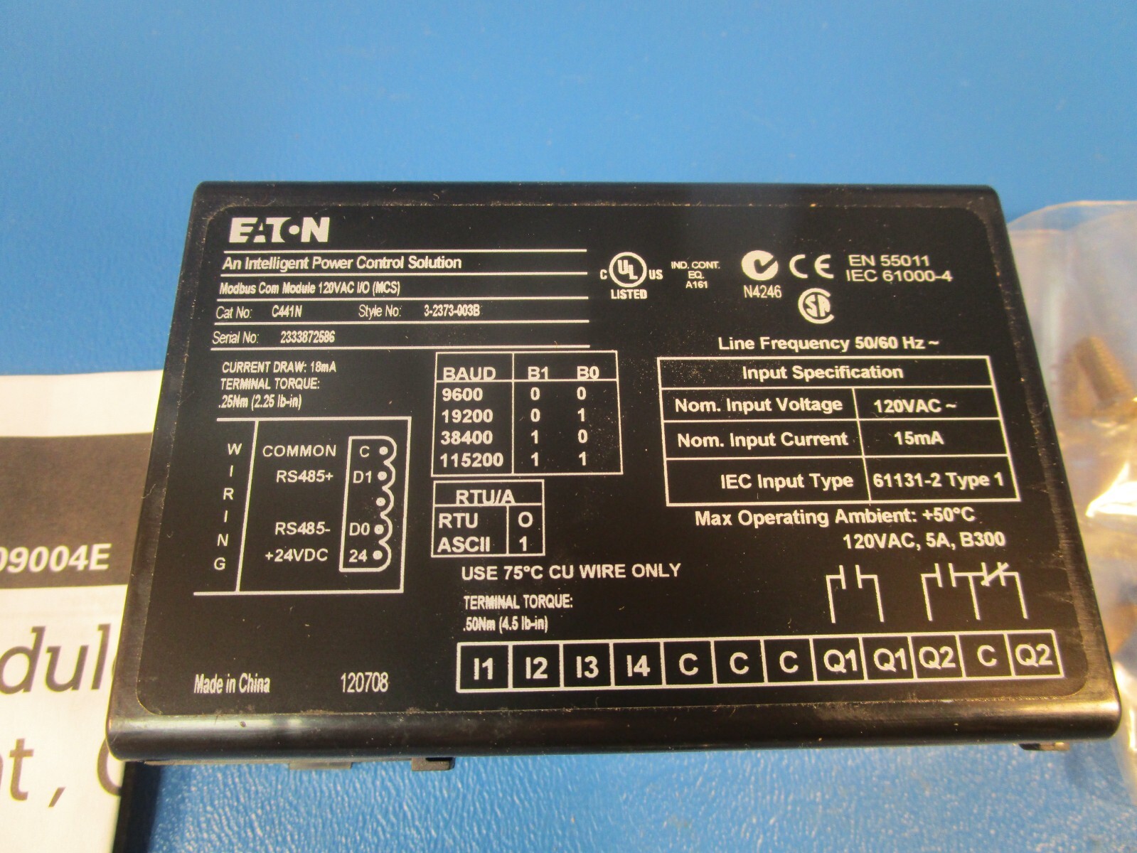 Eaton C441Q, Communication Module, Profibus 4IN/2OUT,120VAC