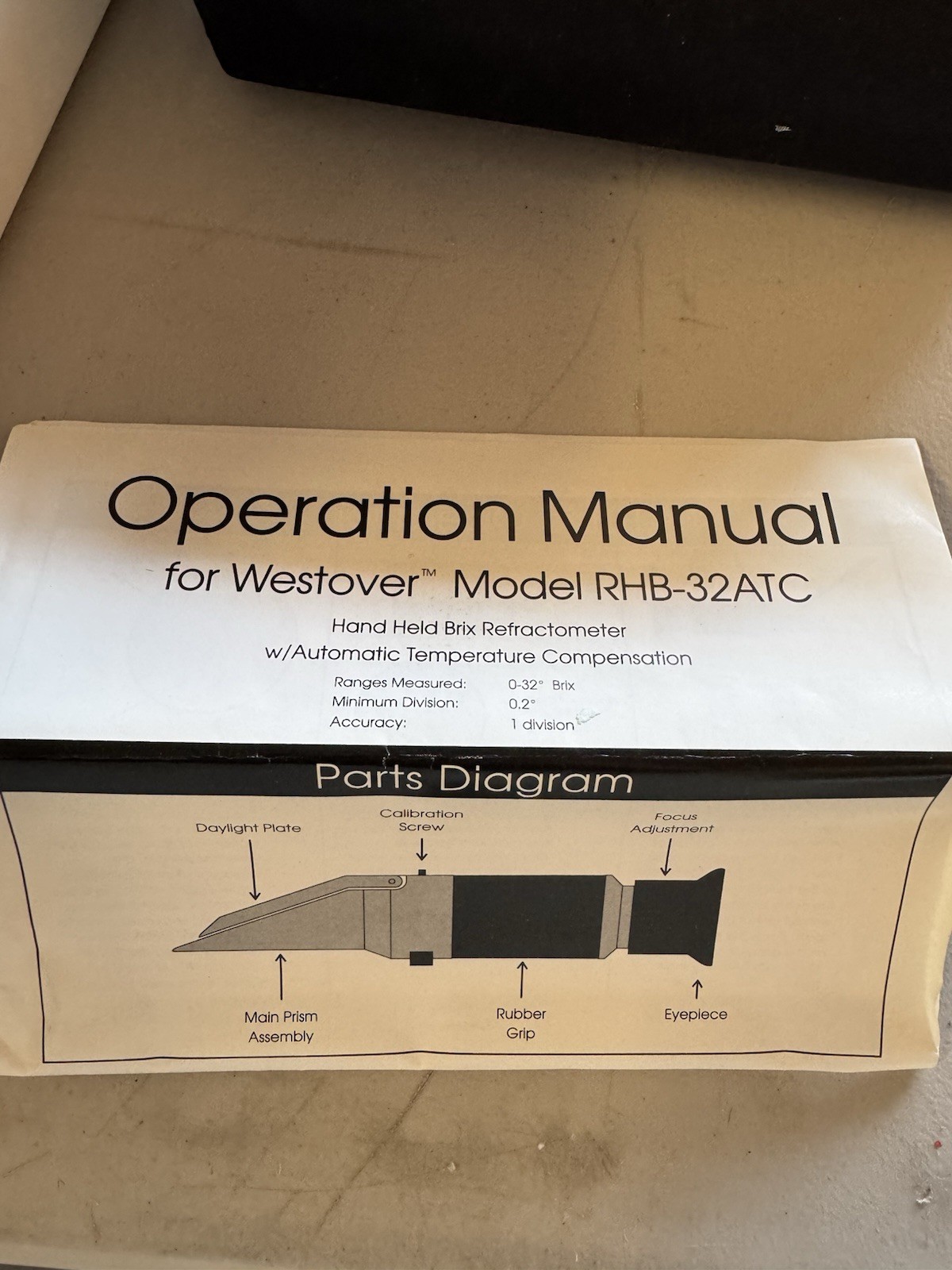 PORTABLE WESTOVER RHB-32ATC BRIX REFRACTOMETER 0-32 deg